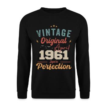 Vintage Geboren im April 1961 Geburtstagsgeschenk - Unisex Pullover - Schwarz - Vorne - Alina (178cm) & Michal (187cm)