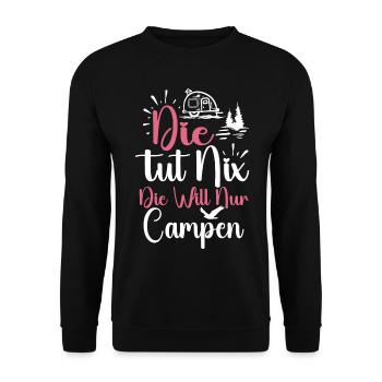 She just wants to camp - Camper & Camping Motorhome - Unisex Sweatshirt - black - Front - Alina (178cm) & Michal (187cm)