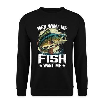 Männer wollen mich Fisch Angst mich T-Shirts Angeln - Unisex Pullover - Schwarz - Vorne - Alina (178cm) & Michal (187cm)