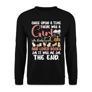 Ein Mädchen, das Katzen und Bücher liebte - Unisex Pullover - Schwarz - Vorne - Alina (178cm) & Michal (187cm)