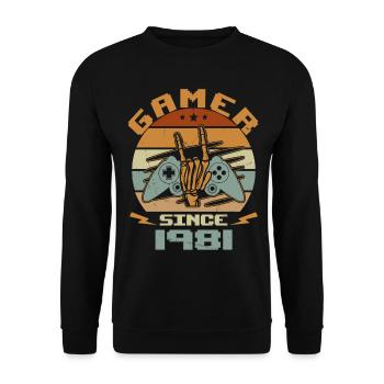 Gamer seit 1981 - Gaming-Jubiläumsgeschenk 1981 - Unisex Pullover - Schwarz - Vorne - Alina (178cm) & Michal (187cm)