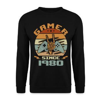 Gamer seit 1980 - Gaming Geburtstagsgeschenk 1980 - Unisex Pullover - Schwarz - Vorne - Alina (178cm) & Michal (187cm)