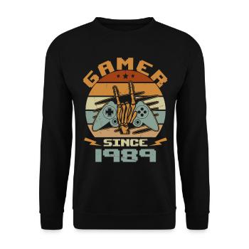 Gamer seit 1989 - Gaming Jubiläumsgeschenk 1989 - Unisex Pullover - Schwarz - Vorne - Alina (178cm) & Michal (187cm)