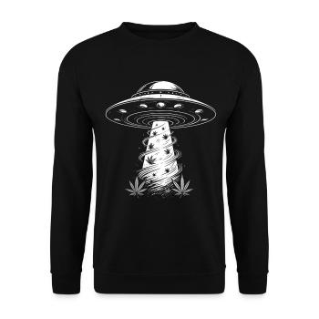 UFO and Cannabis Leaves - Creative Sci-Fi Design - Unisex Sweatshirt - black - Front - Alina (178cm) & Michal (187cm)