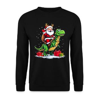 Drôle de Père Noël sur dinosaure avec des guirlandes lumineuses - Sweat-shirt Unisexe - noir - Devant - Alina (178cm) & Michal (187cm)