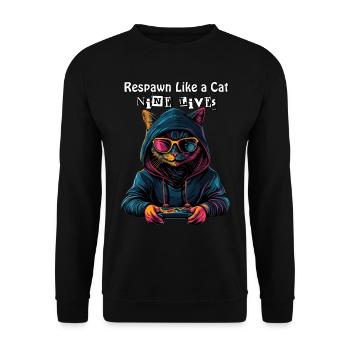 Respawn Like a Cat - Nine Lives Gamer Cat Design - Unisex Sweatshirt - black - Front - Alina (178cm) & Michal (187cm)