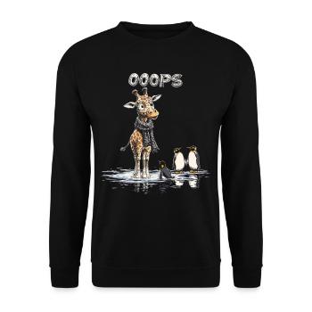 Ooops - Lustige Giraffe und Pinguine - Unisex Pullover - Schwarz - Vorne - Alina (178cm) & Michal (187cm)