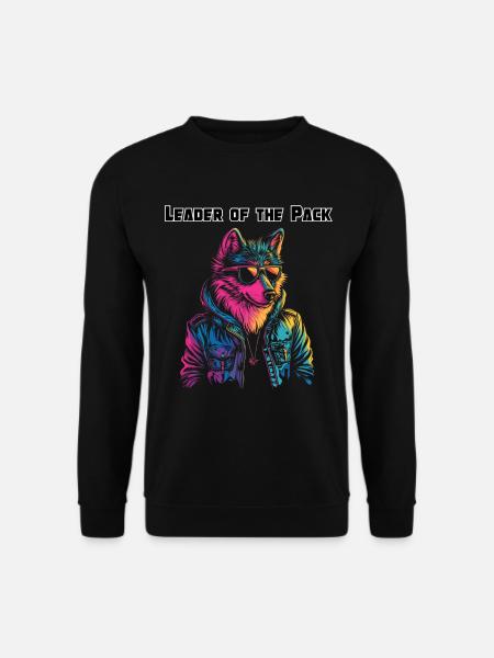 Leader of the Pack - Neonfarbenes Wolf Design - Unisex Pullover - Schwarz