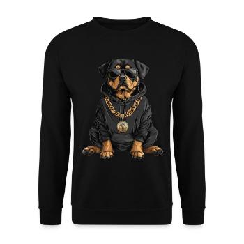 Cool Rottweiler in hip-hop style - Unisex Sweatshirt - black - Front - Alina (178cm) & Michal (187cm)
