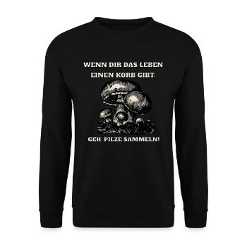 Geh Pilze sammeln Pilzsammler Geschenk Wald - Unisex Pullover - Schwarz - Vorne - Alina (178cm) & Michal (187cm)