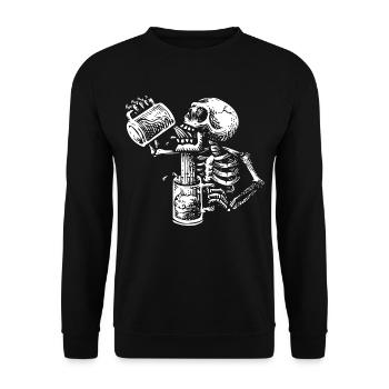 Der klügere kippt nach - Skelett + Bier - Unisex Pullover - Schwarz - Vorne - Alina (178cm) & Michal (187cm)