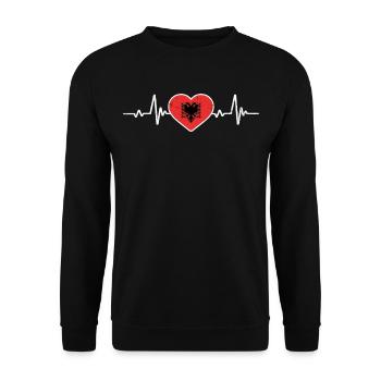 Albanien Herz Albanische Flagge Retro - Unisex Pullover - Schwarz - Vorne - Alina (178cm) & Michal (187cm)