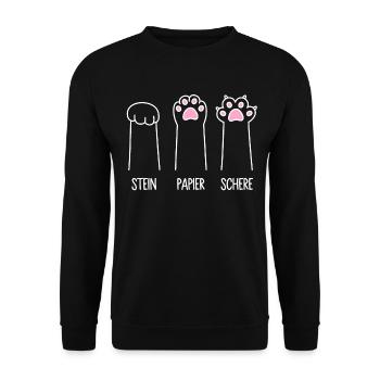 Katze Pfote Katzenpfoten Spiel Stein Papier Schere - Unisex Pullover - Schwarz - Vorne - Alina (178cm) & Michal (187cm)