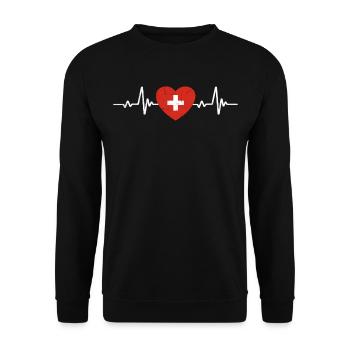 Schweiz Herz Schweizer Flagge Retro - Unisex Pullover - Schwarz - Vorne - Alina (178cm) & Michal (187cm)