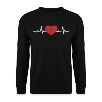 Marokko Herz Marokkanische Flagge Retro - Unisex Pullover - Schwarz - Vorne - Alina (178cm) & Michal (187cm)