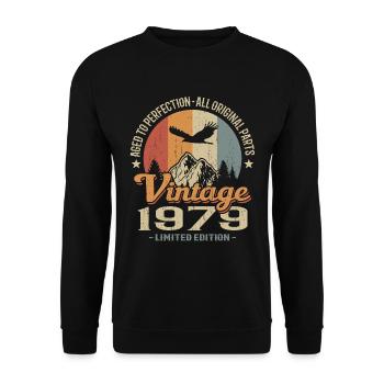 Vintage retro 1979 - Sweat-shirt Unisexe - noir - Devant - Alina (178cm) & Michal (187cm)
