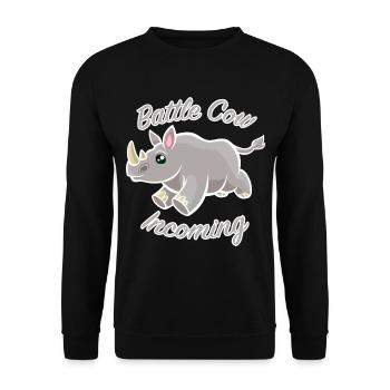 Battle Cow Incoming - Unisex Pullover - Schwarz - Vorne - Alina (178cm) & Michal (187cm)