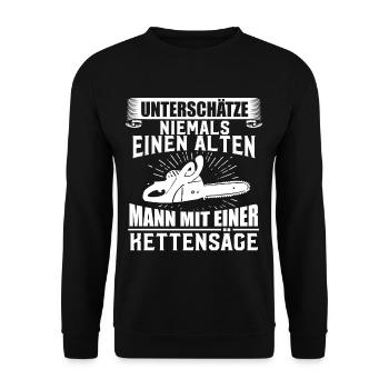 HOLZ SÄGE KETTENSÄGE GESCHENK WALD FÖRSTER BERUF - Unisex Pullover - Schwarz - Vorne - Alina (178cm) & Michal (187cm)