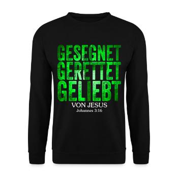 gesegnet gerettet geliebt von jesus christus - Unisex Pullover - Schwarz - Vorne - Alina (178cm) & Michal (187cm)