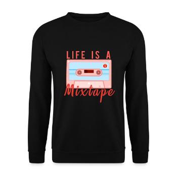 Life is a mixtape Das Leben ist ein Mixkassette - Unisex Pullover - Schwarz - Vorne - Alina (178cm) & Michal (187cm)