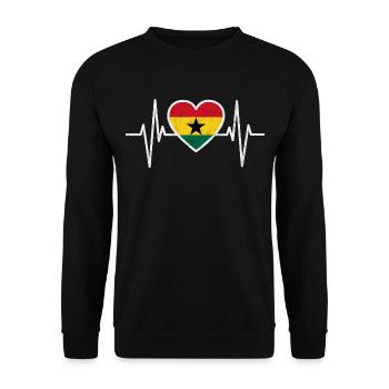 Ghana Flagge, Herzschlag Geschenk - Unisex Pullover - Schwarz - Vorne - Alina (178cm) & Michal (187cm)