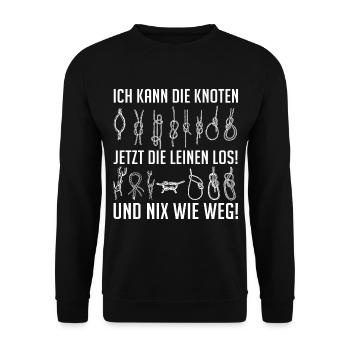 Ich kann die Seemannsknoten - Nix wie weg! - Unisex Pullover - Schwarz - Vorne - Alina (178cm) & Michal (187cm)