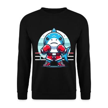 Shark Boxing Champion Cartoon Design - Unisex Sweatshirt - black - Front - Alina (178cm) & Michal (187cm)