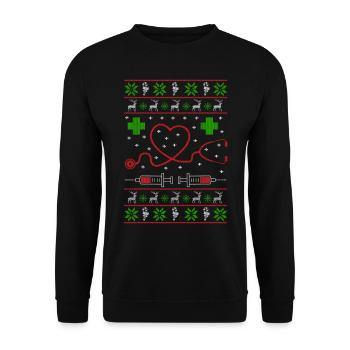 Nurse Hospital Ugly Christmas Jumper Gift - Unisex Pullover - Schwarz - Vorne - Alina (178cm) & Michal (187cm)
