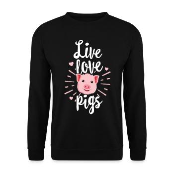 Live Love Pigs TShirt Kids Women Funny Farmer - Unisex Sweatshirt - black - Front - Alina (178cm) & Michal (187cm)