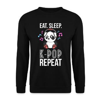 Eat Sleep KPop Repeat TShirt Teens Panda KPop - Unisex Sweatshirt - black - Front - Alina (178cm) & Michal (187cm)