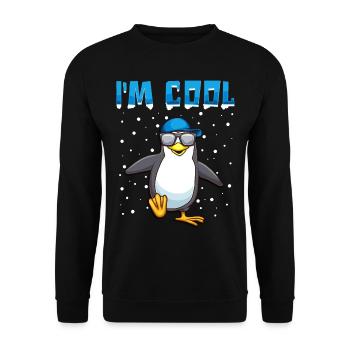 Cooler Pinguin Pinguine Lustiger Spruch Geschenk - Unisex Pullover - Schwarz - Vorne - Alina (178cm) & Michal (187cm)