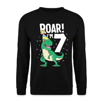 Ich bin 7 TRex Geburtstag Dinosaurier Happy Seven 7. Brüllen - Unisex Pullover - Schwarz - Vorne - Alina (178cm) & Michal (187cm)