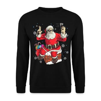 Funny Santa Claus taking a photo - Unisex Sweatshirt - black - Front - Alina (178cm) & Michal (187cm)
