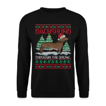 Dachshund Through The Snow Funny Dog Lovers - Unisex Pullover - Schwarz - Vorne - Alina (178cm) & Michal (187cm)