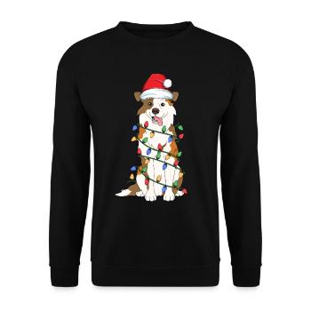 Weihnachtsbaum-Licht Santa Dog der französischen Bulldogge - Unisex Pullover - Schwarz - Vorne - Alina (178cm) & Michal (187cm)