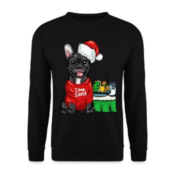 Französische Bulldogge Weihnachtsmann Frenchie - Unisex Pullover - Schwarz - Vorne - Alina (178cm) & Michal (187cm)