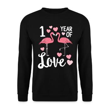 Anniversaire assorti avec Flamingo d'un an - Sweat-shirt Unisexe - noir - Devant - Alina (178cm) & Michal (187cm)