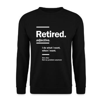 Pensioniert. Definition-Lustiges Ruhestandsgeschenk - Unisex Pullover - Schwarz - Vorne - Alina (178cm) & Michal (187cm)