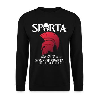 Spartan Team Motiv mit Helm der Spartaner - Unisex Pullover - Schwarz - Vorne - Alina (178cm) & Michal (187cm)