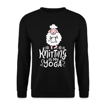 Stricken Schäfchen Knitting Is My Yoga - Unisex Pullover - Schwarz - Vorne - Alina (178cm) & Michal (187cm)