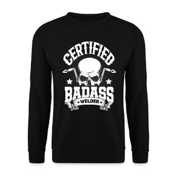 Schweißer Schweißen Certified Badasss Welder - Unisex Pullover - Schwarz - Vorne - Alina (178cm) & Michal (187cm)