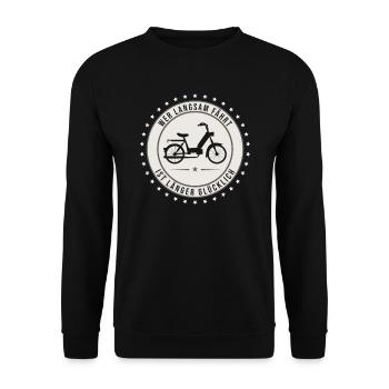 Wer langsam fährt ist länger glücklich Mofa Spruch - Unisex Pullover - Schwarz - Vorne - Alina (178cm) & Michal (187cm)