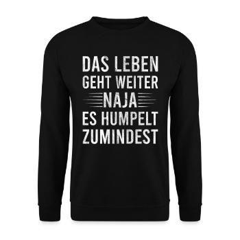 Humpeln Spruch Meniskus Kreuzband Verletzung - Unisex Pullover - Schwarz - Vorne - Alina (178cm) & Michal (187cm)