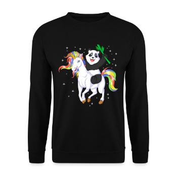 PANDA REITEN EINHORN - Unisex Pullover - Schwarz - Vorne - Alina (178cm) & Michal (187cm)