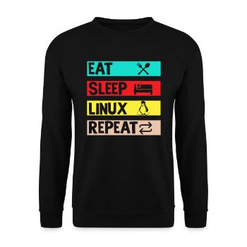 Eat Sleep Linux Repeat - Unisex Pullover - Schwarz - Vorne - Alina (178cm) & Michal (187cm)
