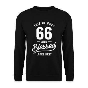 66 Jahre alt - 66. Geburtstag lustiges Geschenk - Unisex Pullover - Schwarz - Vorne - Alina (178cm) & Michal (187cm)