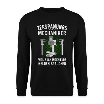 Zerspanungsmechaniker Lustiger Spruch Zerspaner - Unisex Pullover - Schwarz - Vorne - Alina (178cm) & Michal (187cm)