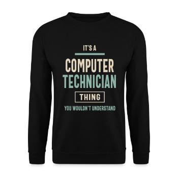 Titre du poste de technicien en informatique hommes femmes cadeau - Sweat-shirt Unisexe - noir - Devant - Alina (178cm) & Michal (187cm)