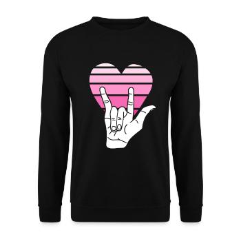 CHEMISES ASL Vêtements en langue des signes Love Be Kind - Sweat-shirt Unisexe - noir - Devant - Alina (178cm) & Michal (187cm)