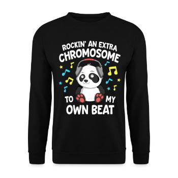 Down Syndrome Shirts Kids T21 Rockin' An Extra - Unisex Sweatshirt - black - Front - Alina (178cm) & Michal (187cm)